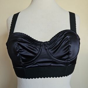 Free People Intimately Black Satin Underwired Bustier Bralette Elastic Straps S